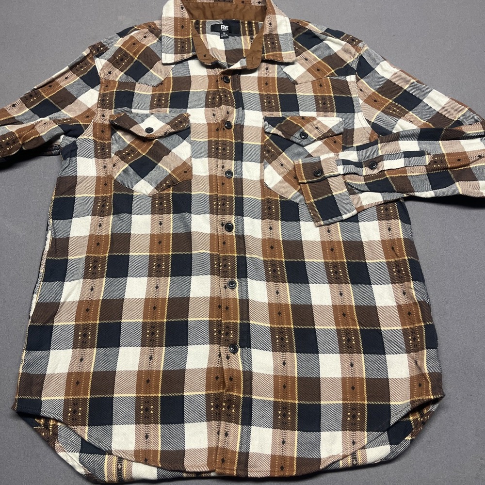 FRYE Mens Plaid Flannel Shirt Long Sleeve Button Up Western Style Size Medium - Picture 2 of 6